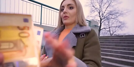 sweet blonde girl fucks a complete stranger for some cash