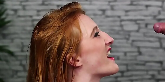 peculiar peach gets sperm load on her face gulping all the semen