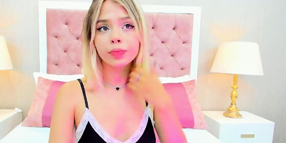 horny petite blonde slobbery blowjob on cam
