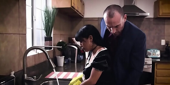 busty latina maid aryana amatist needed some money so she submits to her sadistic boss stirling cooper in all his sexual desires