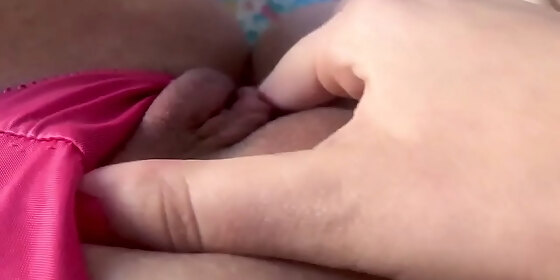 strumming fleshy pussy in pink panties