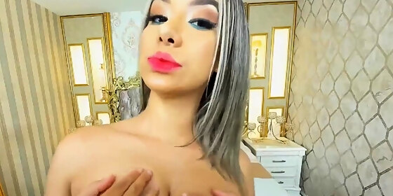 busty babe plays with her huge dildo