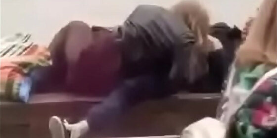 stupid blonde gives blowjob in public