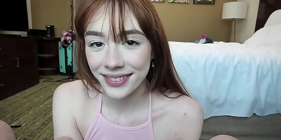 18 yr old ginger with big tits sucks cock