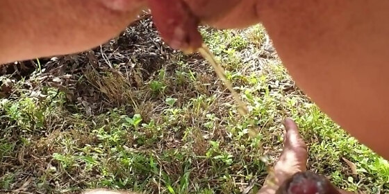 pissing on my husbands cock outdoors