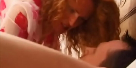blindfolded milf redhead nicole gives blowjob before sitting on dick