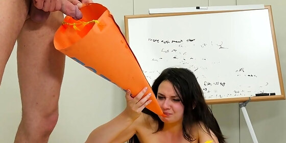 bound slut drinks piss