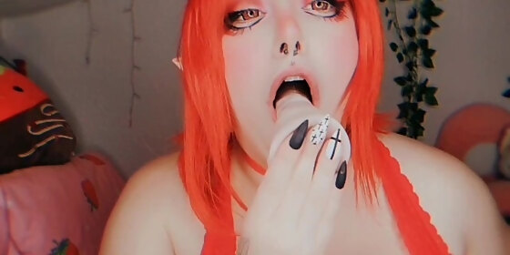 chubby devil moans loudly begs while being fucked by dildo