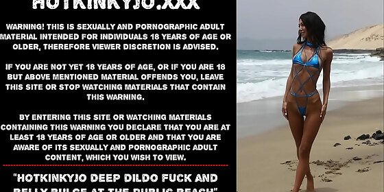 hotkinkyjo deep dildo fuck and belly bulge at the public beach