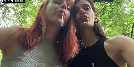 double pov femdom ass worship in denim shorts outdoors with sofi and kira