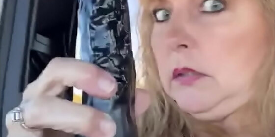 wife breaks out a big black dildo as we are driving