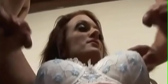 she give a handjob moment with two cock