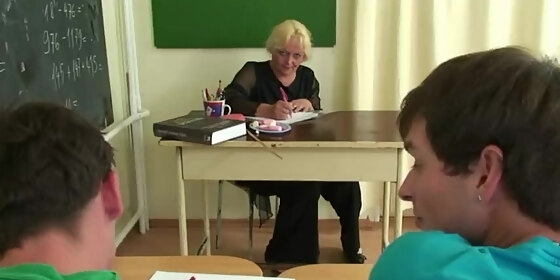 granny threesome sex in the classroom