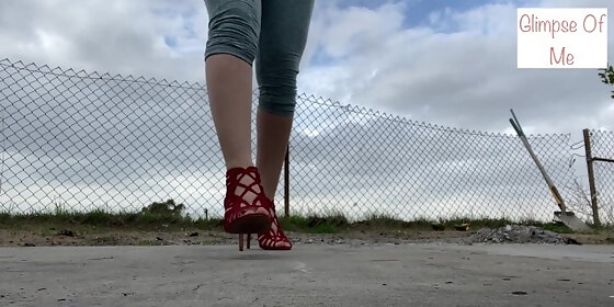 red heels walk on cement floor foot fetish glimpseofme