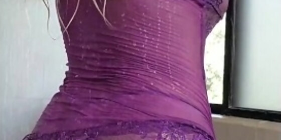 anal slut showers in lingerie fucks herself with buttplug
