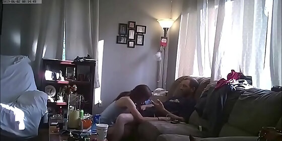 skinny amateur babe rides cock on couch