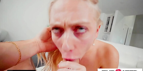 throated gorgeous babe deepthroats and gets a messy face from a big cock