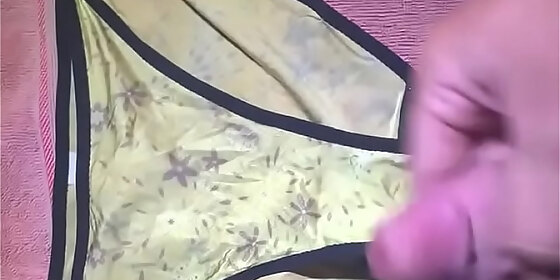 cum up with yellow cotton underwear