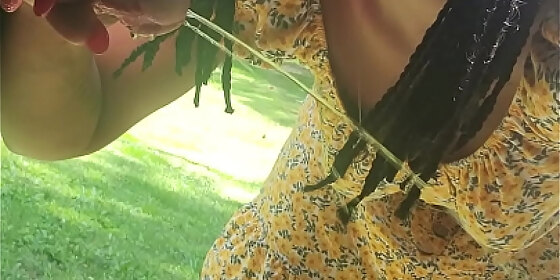 outside hiding under porch peeing licking my fingers then sucking my masters cock