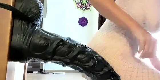 slamming giant mutant dildo deep in her ass