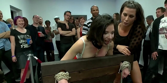 wet pussy slave fisted in public