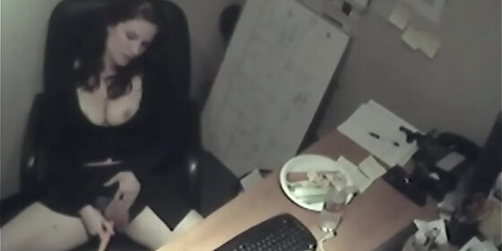 secretary rubbing her tits and masturbating