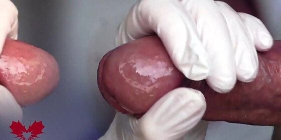 super closeup handjob in white latex gloves with feedback