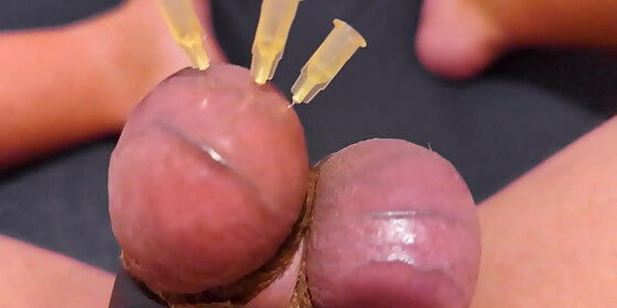 testicle skewering cbt edging cumshot with 3 precum stretched balls