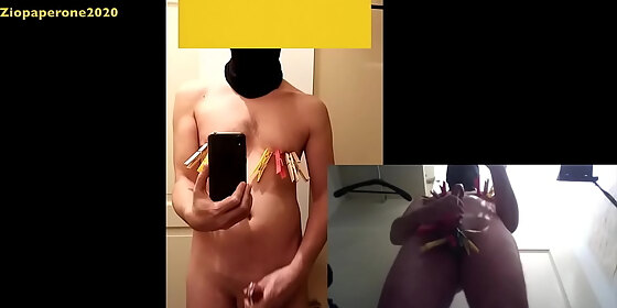 ziopaperone2020 first i clamp my nipples and balls with clothespins and then i jerk off version 3