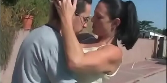 the pool deck is a good family place for stepson to fuck his stepmom