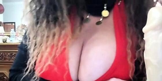 busty curly brunette with big boobs fucks on couch