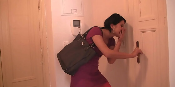 cheating brunette girlfriend caught riding another cock