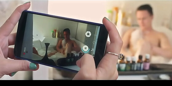 sofi sneaks up on her boyfriend as hes taking a bath and tries making some pics full scene on https www com