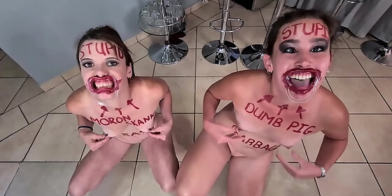 two stupid whores doing stupid things self humiliation and humiliating each other