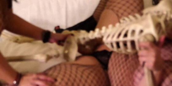 blonde and brunette making lesbian love with toys