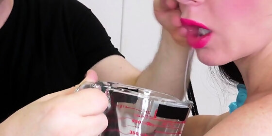 messy sub gagging on dick