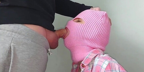 girl sucks dick at a construction site and takes cum in her mouth