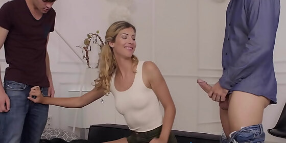 sensual blonde double penetrated before tasting cum