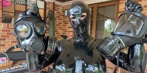 latex alien trying out fetish gas masks