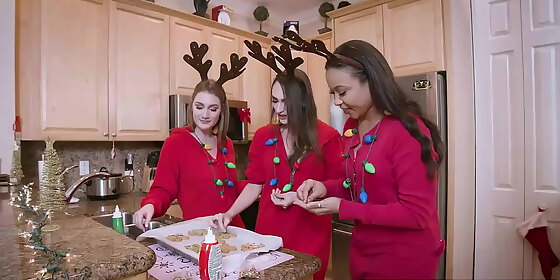 its christmas time and bff s adriana maya aria kai and dani damzel are celebrating by baking some cookies and getting fucked by santa