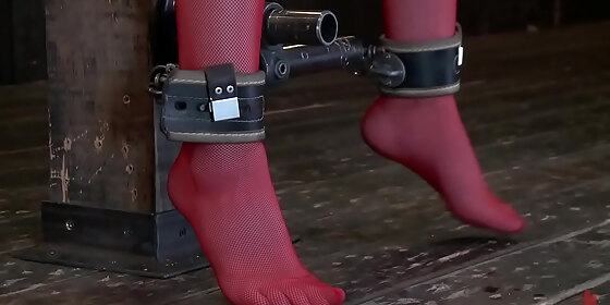 bound babe locked down atop of sybian