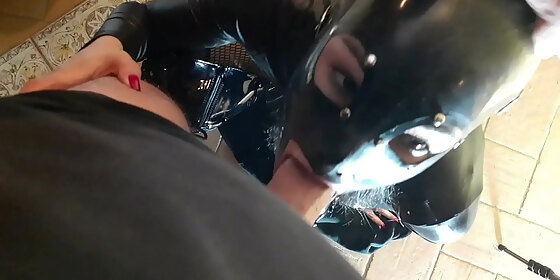 laura xxx in fishnet stockings and platform boots blowjob on her knees