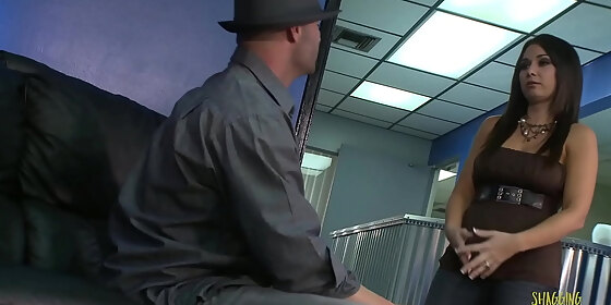 a hot brunette milf works at reception but she prefers to have a hard ass fuck at work
