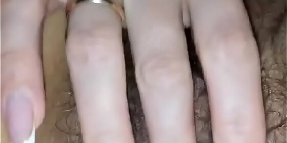 the wife stroked her hairy pussy and suddenly finished