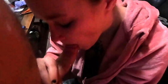 up close blowjob swallows his load curved dad dick