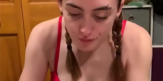 iris sucks off a huge cock pov