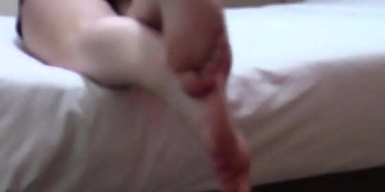 white chick showing off her stinky small feet