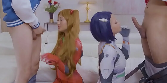 sexy cosplay girls are looking for a way to go to cumicon luckily if you exchange their stepbrothers cocks they can complete their journey