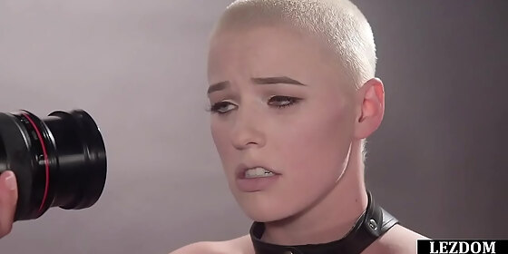 bald blonde babe with big tits gets fingered and anal fuck