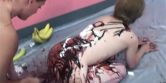 lusty housewives get bored and play with ice cream toppings on big tits